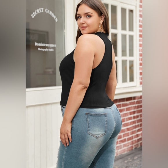 Zipper Front Racerback Ribbed Tank Top - Picture 2 of 8